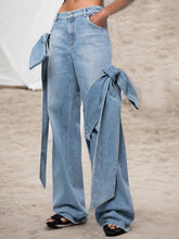 Jean droit taille haute avec nœud